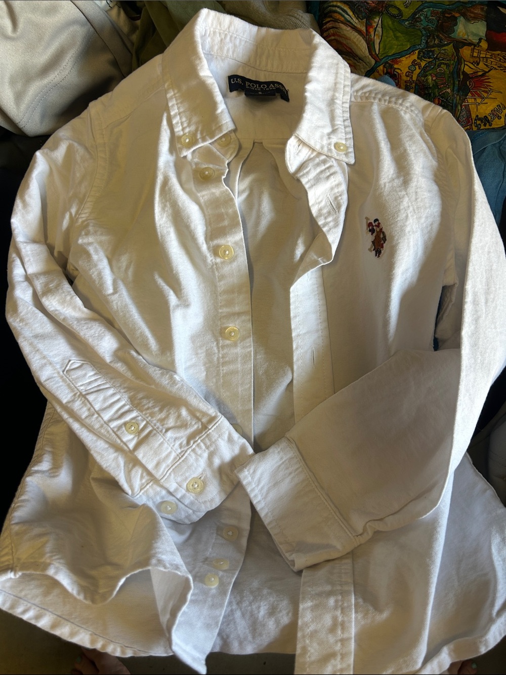 U.S. Polo Assn. White Long-Sleeve Button-Down Shirt with Embroidered Logo